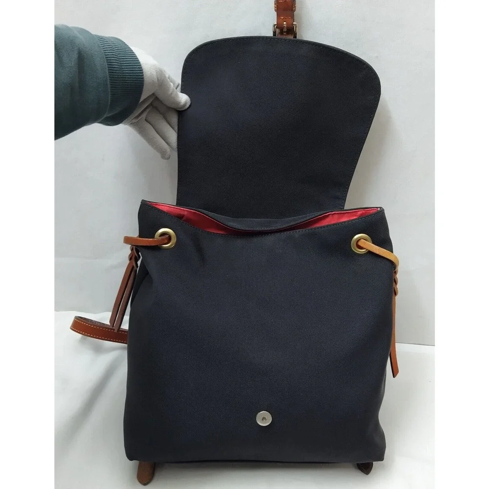 Dooney & Bourke Black Nylon Leather Trim Buckle Flap Closure Backpack